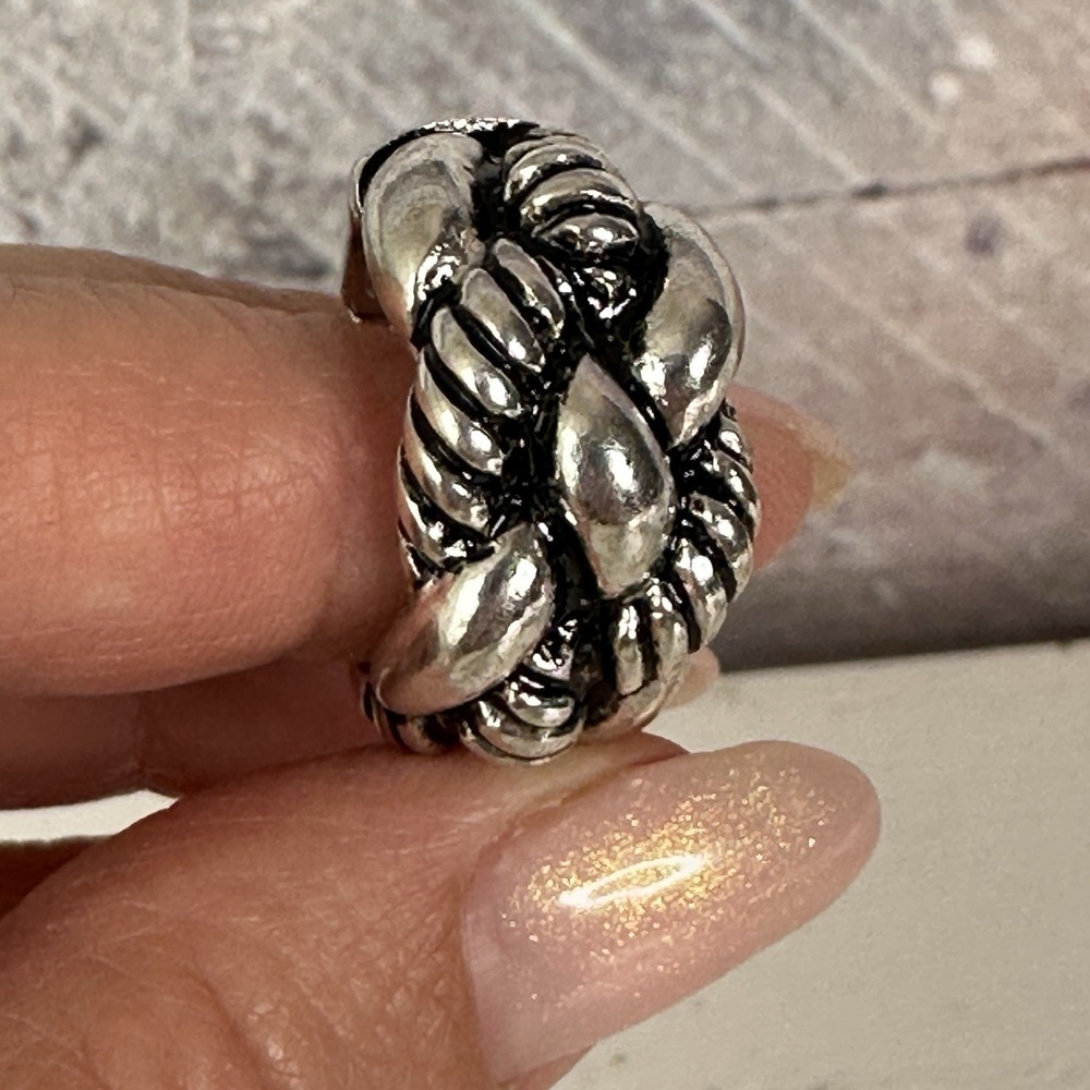 Silver‎ Tone Braided Rope Knot Ring, Size 7 Stretchy Costume Vintage Jewelry - Picture 11 of 14